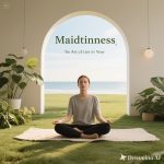 Ilustrasi seseorang sedang bermeditasi di alam dengan suasana tenang, melambangkan mindfulness dan seni hidup di saat ini.