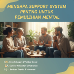 Sekelompok orang duduk bersama dalam lingkaran, saling mendengarkan dan memberikan dukungan emosional di ruang terapi yang hangat.