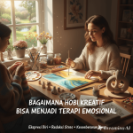 Ilustrasi seseorang melukis dan bermain musik sebagai terapi emosional.