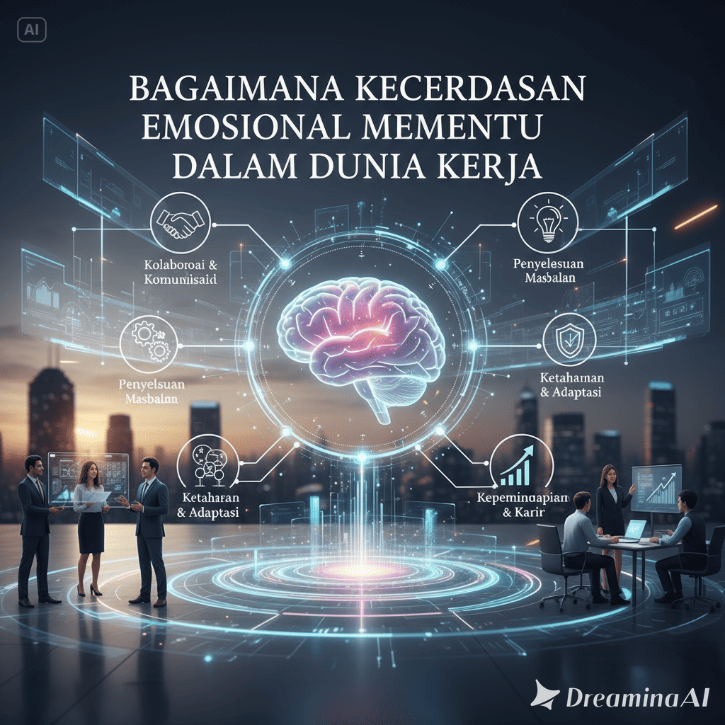 Ilustrasi profesional di kantor sedang berdiskusi dengan empati dan komunikasi positif.