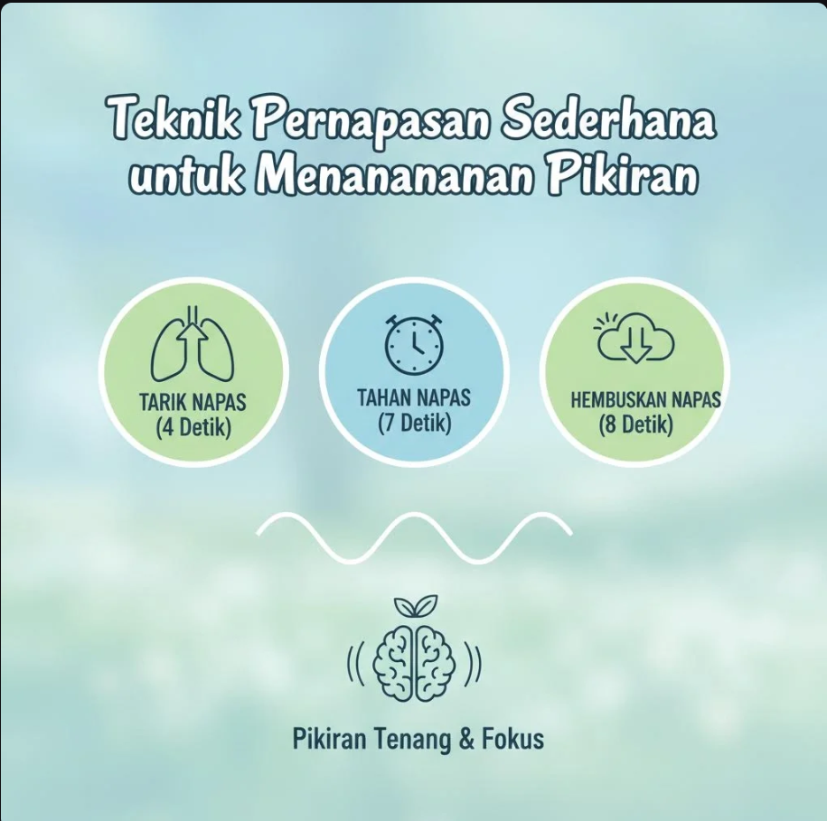 Orang sedang melakukan teknik pernapasan sederhana di alam untuk menenangkan pikiran