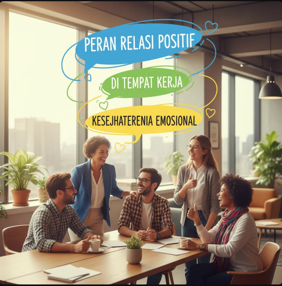 Tim kerja saling tersenyum dan berdiskusi di ruang kantor dengan suasana kolaboratif dan hangat.