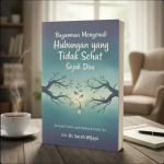 Ilustrasi dua siluet manusia dengan garis batas di tengah, menggambarkan hubungan tidak sehat.