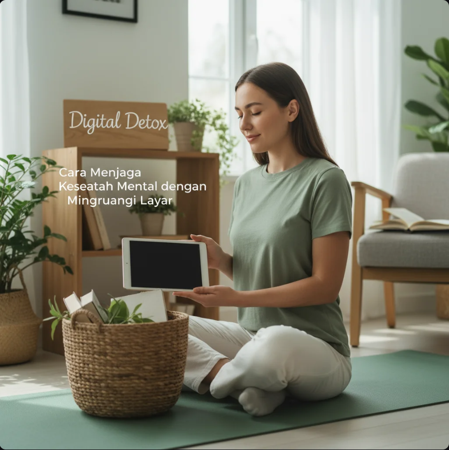 Seseorang duduk di taman menikmati waktu tanpa gadget, dikelilingi cahaya alami yang menenangkan.