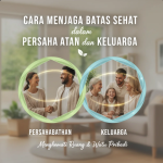 Ilustrasi dua orang dengan garis batas sehat di antara mereka, melambangkan hubungan yang seimbang.