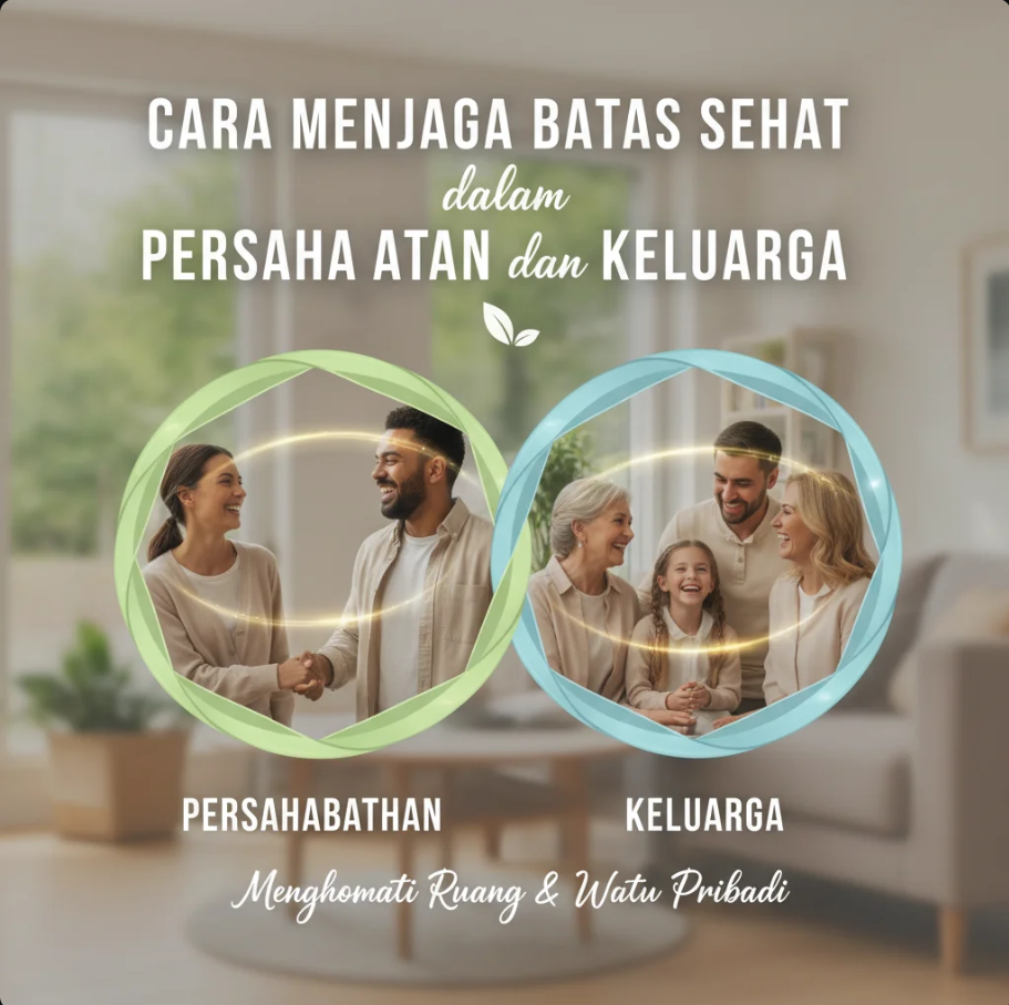 Ilustrasi dua orang dengan garis batas sehat di antara mereka, melambangkan hubungan yang seimbang.