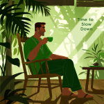 Seseorang beristirahat di tengah jadwal padat sambil menikmati momen tenang.