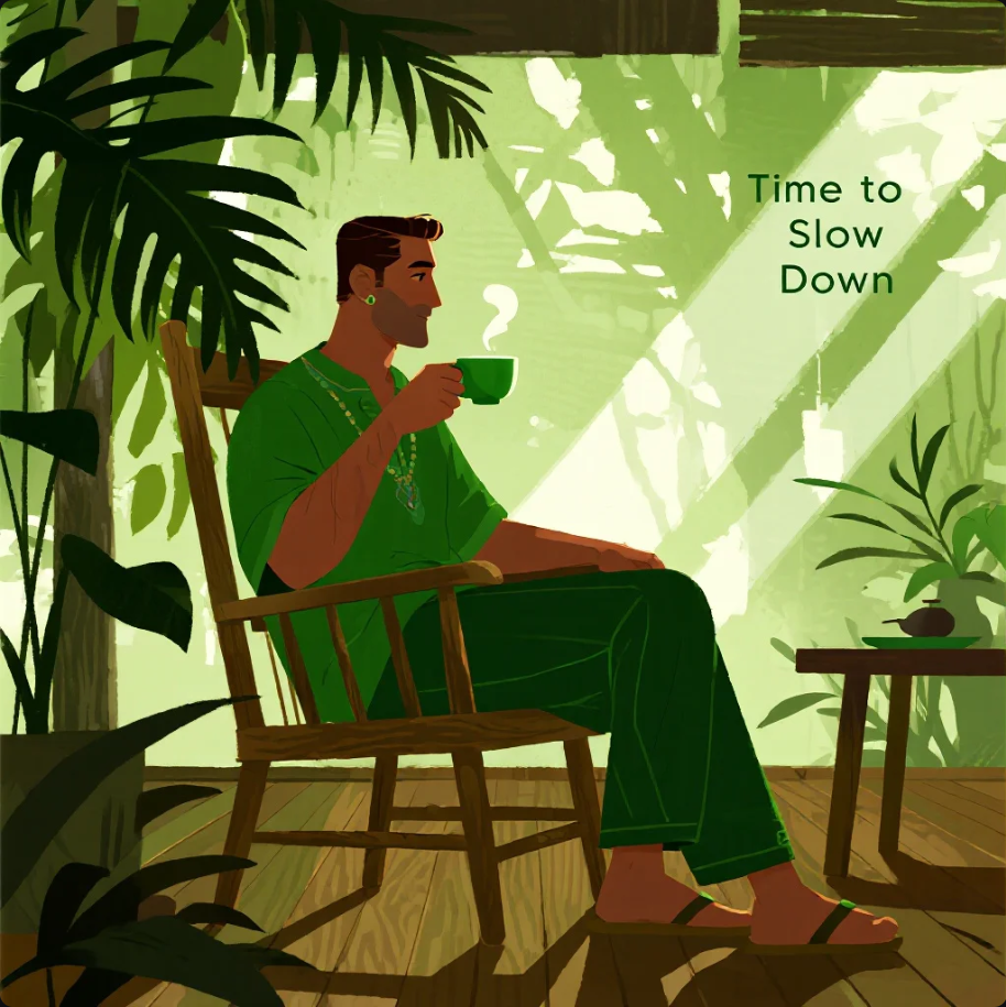 Seseorang beristirahat di tengah jadwal padat sambil menikmati momen tenang.