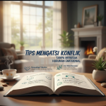 Ilustrasi dua orang berdiskusi dengan pendekatan empatik untuk menyelesaikan konflik.